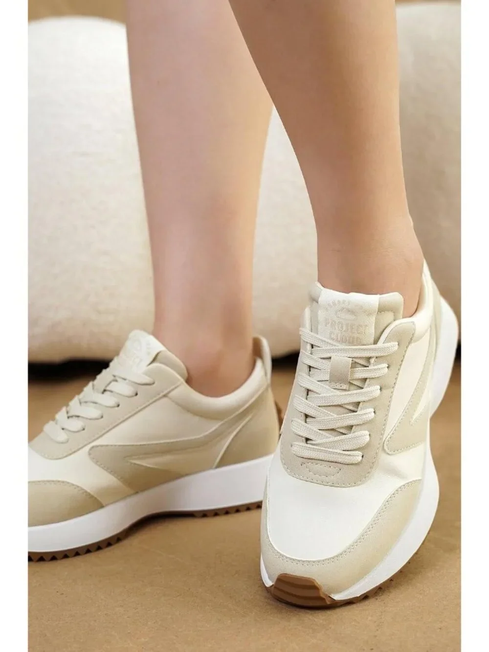 🆕Project Cloud Women's Balinda-beige Sneakers Memory Foam Lightweight Lace Up